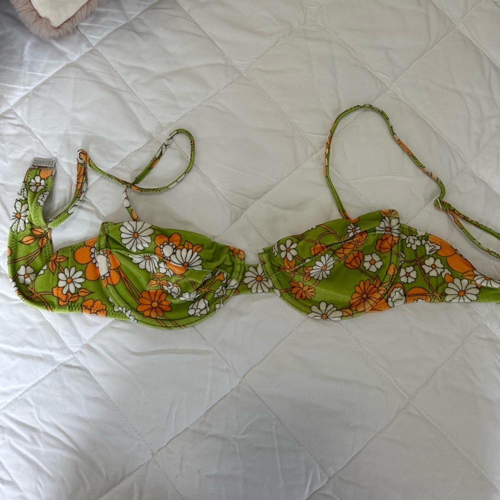 Triangle swim green velvet floral bikini top